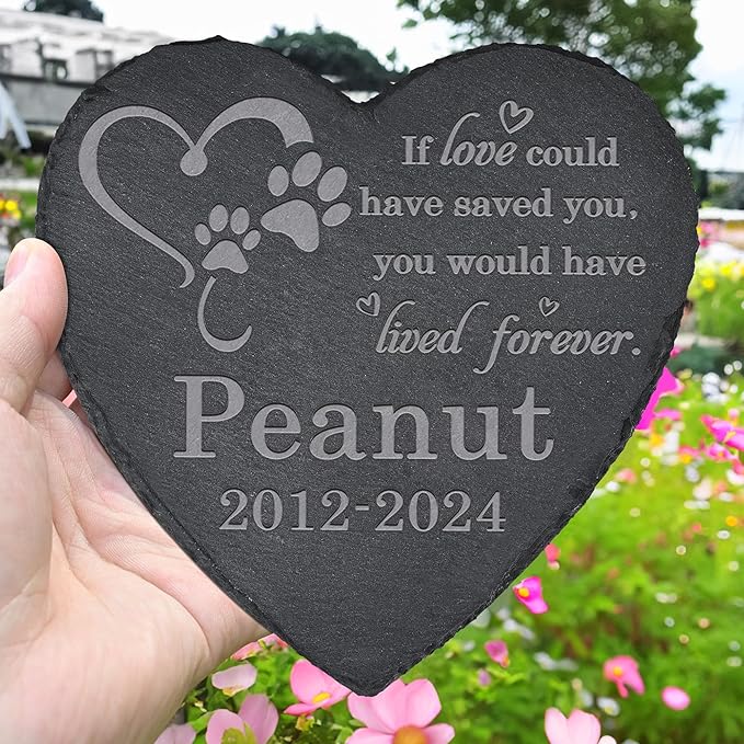 Pet Memorial Stone Pet Garden Statue - Pet Memorial Gifts - Pet Tombstone - Pet Loss Gift - Loss of Pet Stone - Heart