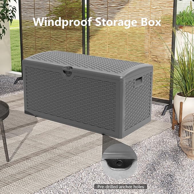 80 Gallon Plus Outdoor Storage Box Waterproof Lockable Resin Deck Box Large, Patio Storage Bin for Pool Accessories Cushion Furniture, Garden Tools, UV-Resistant Outside Delivery Black