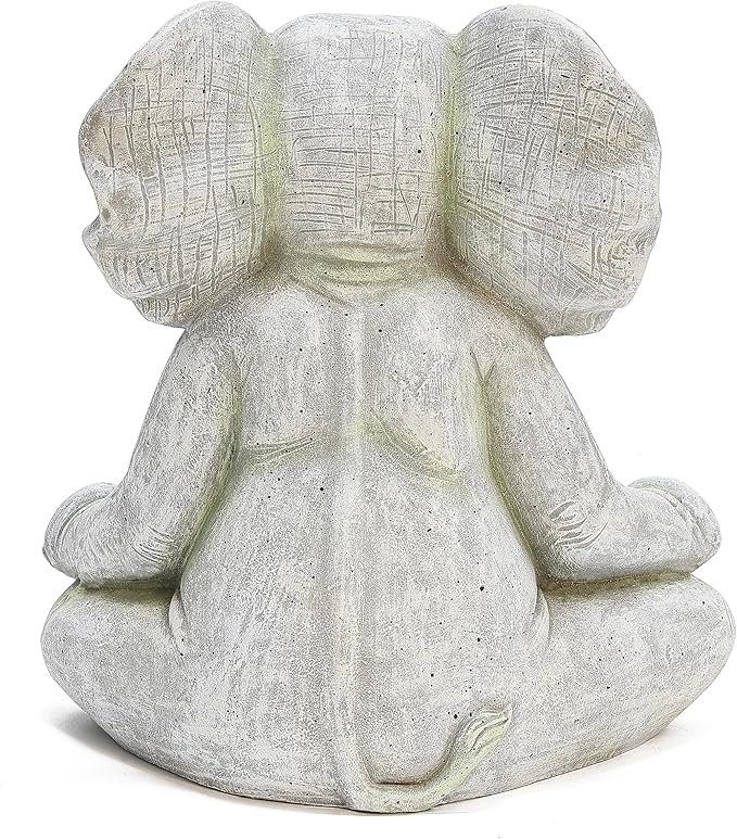 LuxenHome Elephant Garden Statue,16.34'' Gray MgO Meditating Elephant Statue Unique Lucky Elephant Decor Zen Sculptures for Garden Patio Home & Office Decor Housewarming Gift
