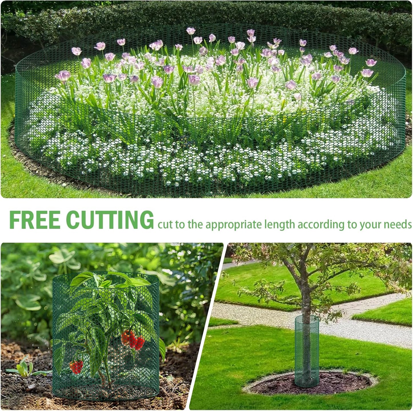 39.4Ft x 16In Plant Protectors from Animals, Plant Cages for Outdoor Plants, Free-Cut Metal Mesh Plant Covers Guards Fence Chicken Wire Cloche with Ground Stakes & Ties to Keeping Bunny Animals Out