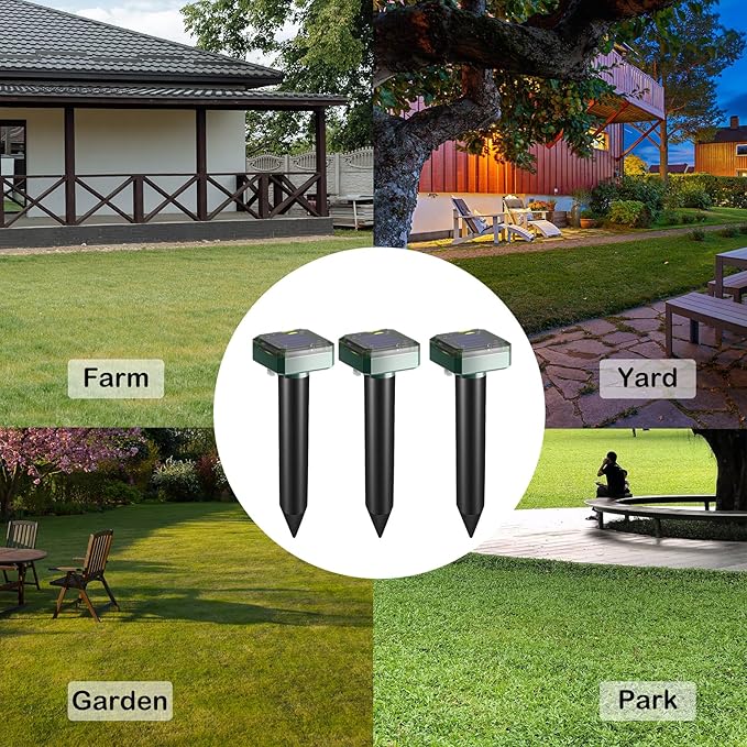 Mole Repellent 10-Pack Solar Powered, Ultrasonic Mole Repellent Outdoor, Patio, Garden, Yard, Animal Repeller Deterrent Vole Snake Gopher Chipmunk Rodent Mice, 7500sq ft Coverage
