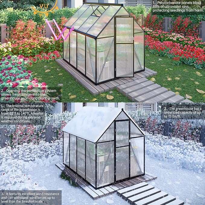 CQZY 6x4 FT Walk-in Greenhouse for Outside,Dark Gray