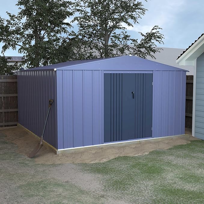MUPATER Storage Shed 10' x12' for Outdoor, Metal Shed Kit with Lockable Doors and Vents, Patio Tool Shed House for Backyard, Garden, Lawn, Grey