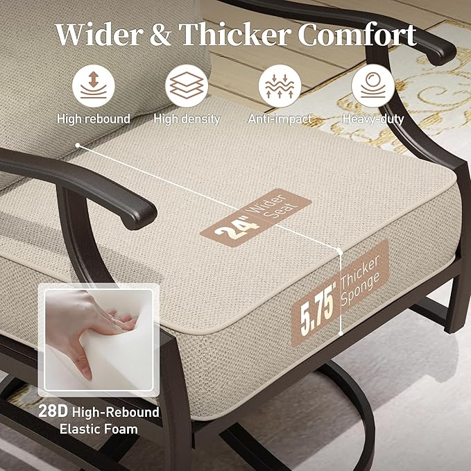 Patio Furniture Set with Firepit Table, 5 Piece Metal Outdoor Patio Furniture set for 4, 4 Single Chairs with 5.75" Extra Thick Cushion and Gas Firepit Table for Backyard Poolside Deck