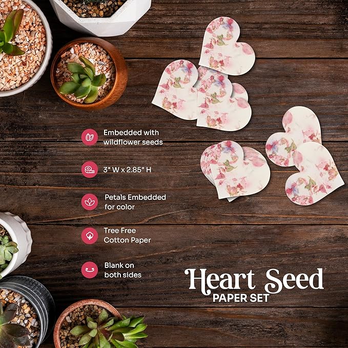 Set of 24 Pink Heart – Plantable Seed Paper Embedded with Wildflower Seeds for Bridal Shower, Wedding Gift, Birthday, & Other Milestone Celebrations