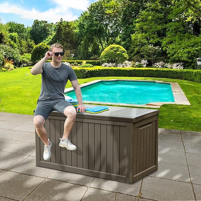 YITAHOME XXL 230 Gallon Large Outdoor Storage Deck Box for Patio Furniture, Outdoor Cushions, Garden Tools and Sports/ Pools Equipment, Weather Resistant Resin, Lockable (Taupe)