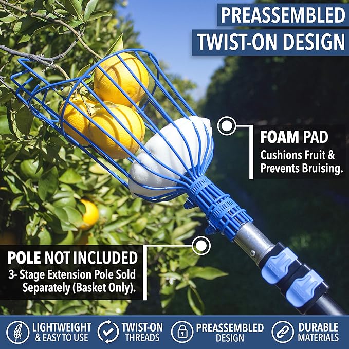 EVERSPROUT Twist-On Fruit Picker Basket, Twists onto Standard US Threaded Pole (3/4-inch ACME), Fruit Picker Head Basket, Fruit Harvesting Tool, Apple, Mango Picker etc. (Head Only, Pole Not Included)