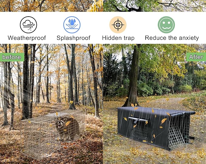 Live Animal Trap Cage Cover with Window, Large Feral Cat Trap Covers for 1-Door Humane Animal Rescue Cage 32" x 10" x 12" - (Black)