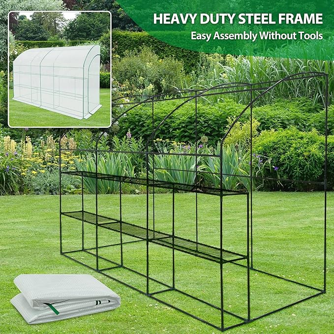 EAGLE PEAK 3 Tier Lean to Portable Greenhouse, Heavy-Duty Indoor & Outdoor Garden with Wire Shelves, 2 Roll-Up Zipper Doors, Easy Assembly, 120"x60"x84" Clear/White PE Cover