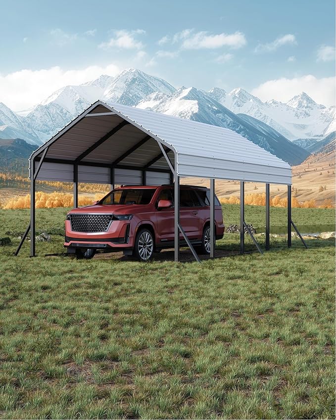 13'x21'x11' Oversized Metal Carport, Steel Heavy Duty Car Ports for All-Weather, Tall Carport for Full-Size Pickup Trucks, Boats, and Tractors, N.W. 660 Lbs