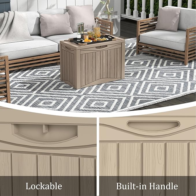 50 Gallon Plus Waterproof Outdoor Storage Bin Resin Deck Box for Patio, Poolside, and Garden, Lockable & UV-Resistant, Ideal for Small Spaces, Grey