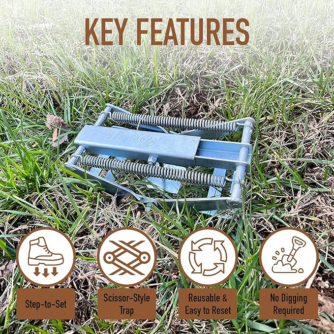 YARDDOG Mole Trap - Step-to-Set Scissor Style, Commercial Grade Durable Steel Ground Exterminator for Lawns, Easy-to-Use & Reusable Design, Silver