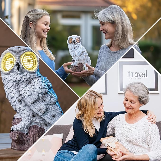 Solar Owl Garden Statue with Led Lights Waterproof Outdoor Decorative Lamp with Moving Eyes Perfect Unique Gift for Women, Moms and Garden Lovers Ideal for Yards Patios and Lawns