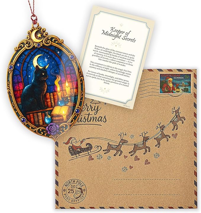 Mystic Black Cat Ornament – black cat – witch gifts – gothic decor – christmas ornament – Suncatcher effect window hanging – Car Hanging