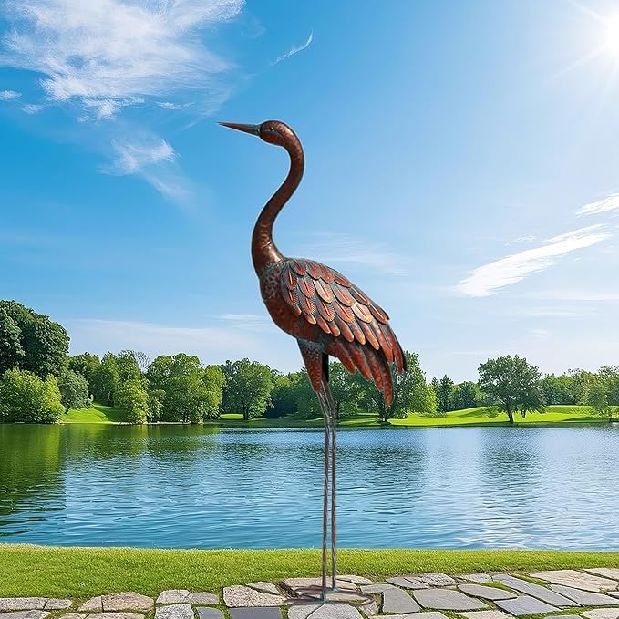chisheen Outdoor Garden Crane Statues and Sculptures Metal Yard Art Statue for Garden Decoration Large Size