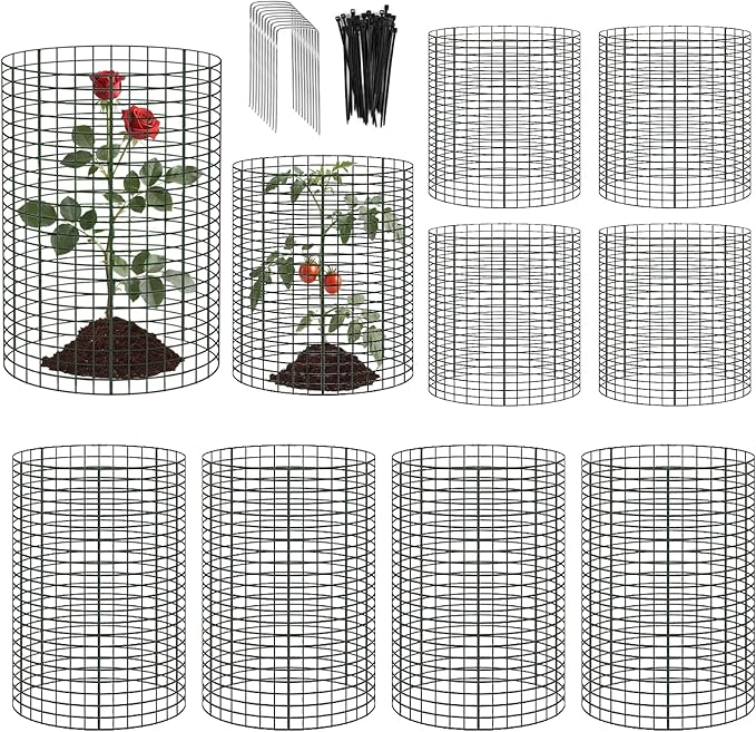 10 Pack Round Plant Protector from Animals, 12'' x 24'' and 12'' x12'' Metal Plant Cages to Keep Animals Out, Garden Protection Bunny Barricades, Wire Plant Protectors for Rabbits Chicken Duck