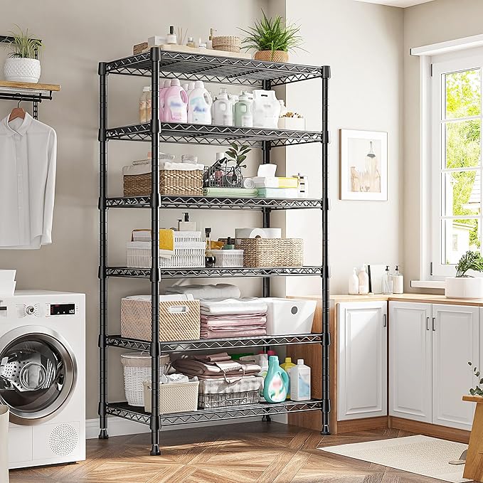 REIBII 6-Tier Metal Shelving Unit Storage Shelves, Sturdy Wire Shelving Adjustable Deep Pantry Shelves Load 800LBS Storage Rack for Kitchen Pantry Closet, Keep Organized, 2 Pack