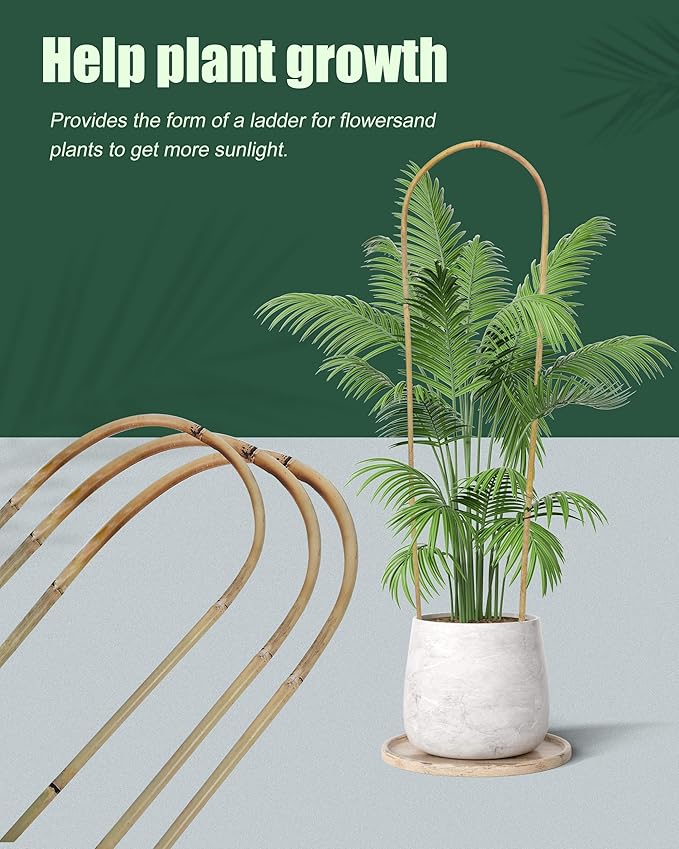 3ft Natural U-Hoops Bamboo Trellis U-Shaped Garden Trellis for Climbing Plants, Vines, Ivy, Flowers, and Potted Plants 3pcs