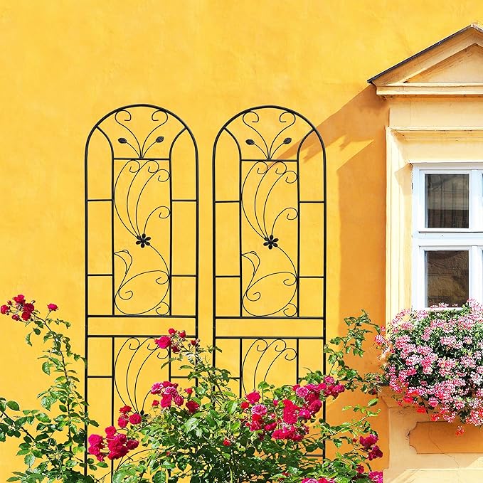 Garden Trellises, 2 Pack Black Metal Coated Rustproof Trellis for Climbing Plants Outdoor, Roses, Vines, Flowers, and Vegetables-86.7" x 19.7"