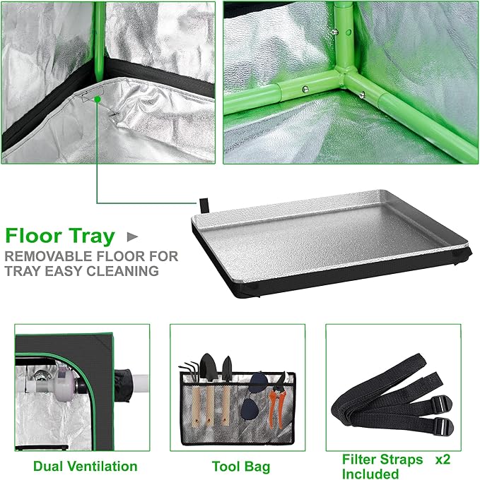 Nova Microdermabrasion 48'' x 48''x 80'' Grow Tent, 4'x4' Indoor High Reflective Mylar Hydroponic Growing Tent Room with Observation Window and Floor Tray for Plant Fruit Flower Veg