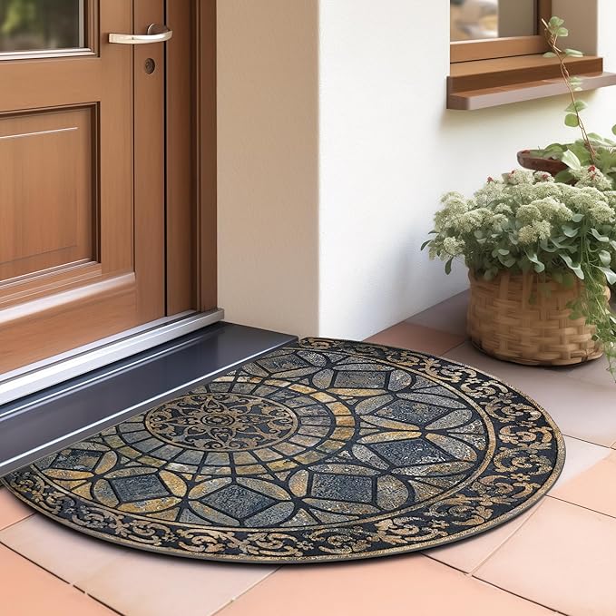 CHICHIC Entrance Door Mat Large 18 x 30 Inch Entry Way Doormat Front Door Rugs Outdoors Heavy Duty Welcome Mat Non Slip Rubber Back Low Profile for Garage, Patio, High Traffic Area, Grey