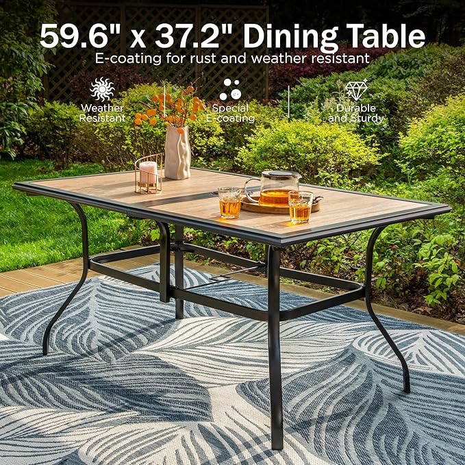 PHI VILLA Patio Dining Set for 6,7 PCS Outdoor Dining Sets-1 Rectangle 37x60in Dining Table (1.57in Umbrella Hole) & 6 Swivel Dining Chairs,Metal Patio Furniture for Outdoor Kitchen Lawn and Garden