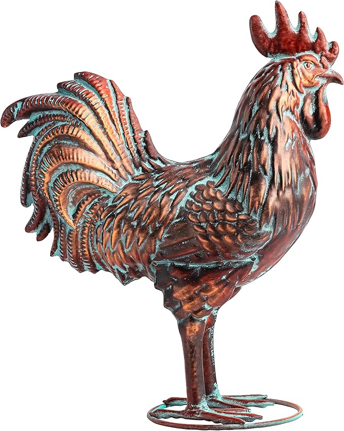 Metal Garden Rooster Statue Decor,15.7" L x 18.8" H Metal Chicken Sculpture Yard Art, Vintage Outdoor Chicken Figurine for Backyard Patio Lawn Home Kitchen Decorations, Gift for Chicken Lovers