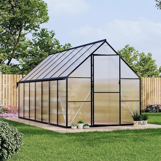 8'x14' Aluminum-Framed Polycarbonate Greenhouse, Heavy Duty Polycarbonate Greenhouse with Quick Setup Structure and Roof Vent, Large Enhanced Aluminum Green House Kit for Outdoors