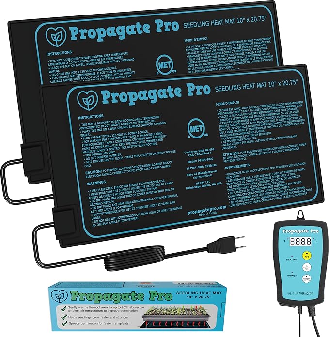 Seedling Heating Mat | Fits (1) Standard 1020 Tray | Germination Grow Heat Pad for Seed & Starter Plants Soil Warmer for Indoor Home Gardening (10x20 Double + Heating Thermostat)