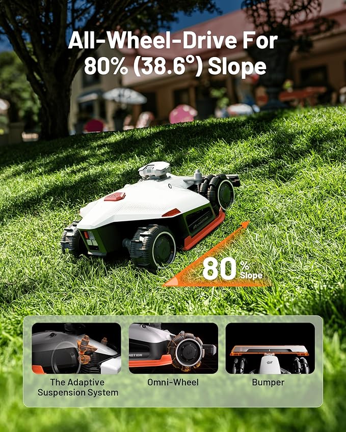 LUBA 2 AWD 5000HX Robot Lawn Mower with Replacement Blades, Mowing 1.25 Acres, All-Wheel-Drive for 80% Slope, UltraSense AI Vision & RTK Auto-Mapping, 2.2"-4.0" Adjustable Cutting Height