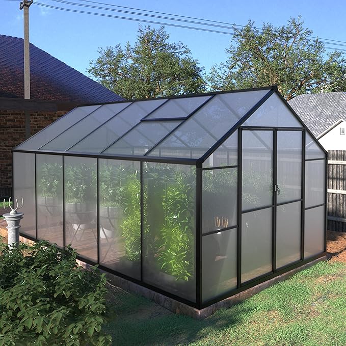 BlueWish 8x10FT Greenhouse for Outdoors, Aluminum Greenhouses with Adjustable Vents,Lockable Door, Outdoor Greenhouse with Polycarbonate Panel, Walk-in Green House for Garden, Gray