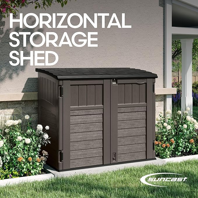 Suncast Outdoor Storage Shed for Backyard and Garden, Horizontal, 4' x 2.5', Stoney Grey - Portable Utility Deck and Cabinet for Tools, Equipment, and Garbage