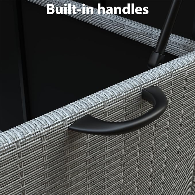 GarveeHome 150 Gallon Large Deck Box, Built-In Handles Patio Storage Box for Storage With Wheels, Rattan Waterproof Outdoor Bins for Cushions, Patio Furniture, Garden Tools(Grey)