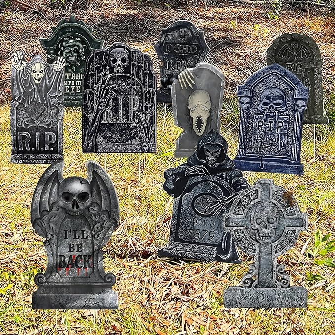 GameXcel 10PCS Halloween Tombstone Decorations Gravestone Decor for Graveyard Headstone Yard Signs Outdoor Lawn Yard Garden Decorations Halloween Yard Stakes