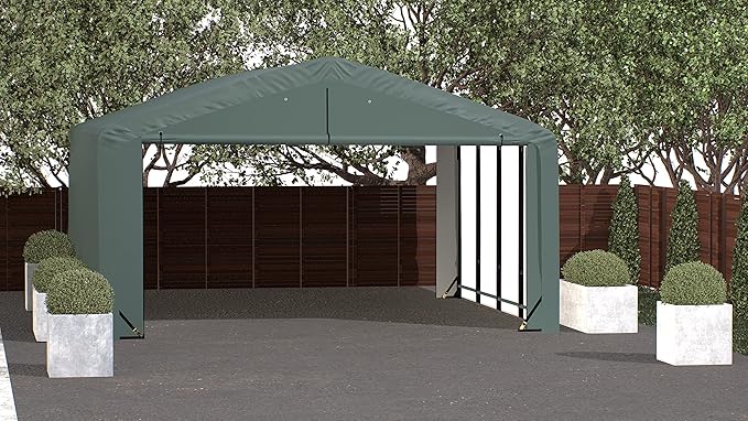 ShelterLogic ShelterTube Garage & Storage Shelter, 20' x 23' x 10' Heavy-Duty Steel Frame Wind and Snow-Load Rated Enclosure, Green
