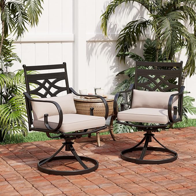 PHI VILLA Patio Dining Chairs Set of 2, Outdoor Swivel Chairs with Cushion and Pillow for Garden Lawn and Deck