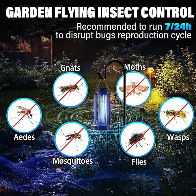 Small Bug Zapper Indoor for 3000 Sq.Ft. with 13FT Power Cord, 3000V Instant Killing Grid Removable Hanging High Power Outdoor Mosquito Killer, Fly Trap Lamps for Front Porch Backyard Outdoor