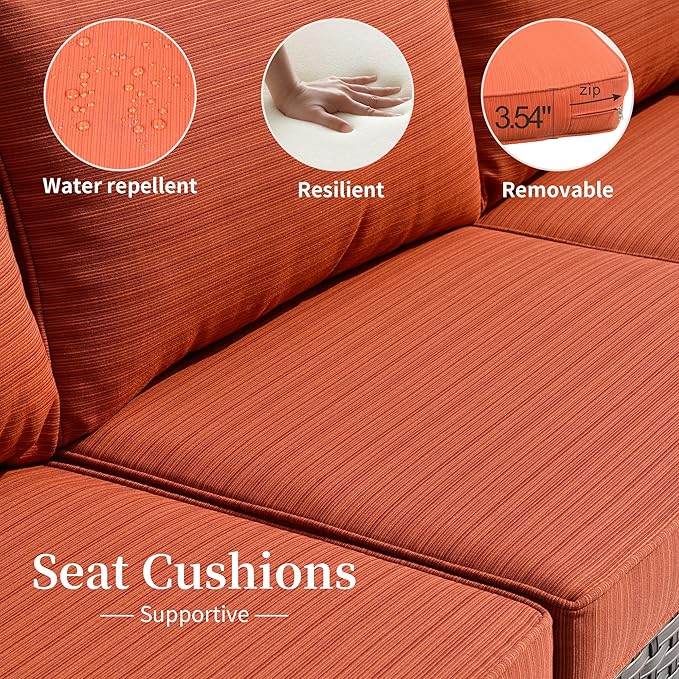 HOOOWOOO 10 Piece Patio Sectional Furniture Set with Swivel Rocking Chairs,Modern Wicker Outdoor Conversation Sofa Sets,Weather Resistant Modular L Shaped Outside Couch Set(Orange Red)