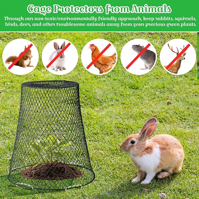 Therwen 15 Pcs Large Chicken Wire Cloche Plant Protector Cover 11x12 Inch Metal Garden Cloche Dome for Plants Wire Protection Basket with Garden Stakes Plant Cages from Animals (Black)