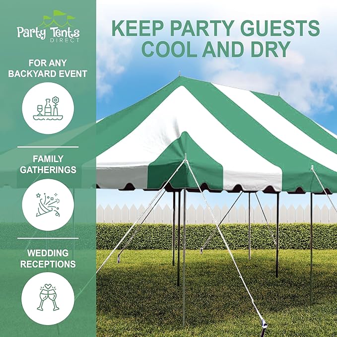 Party Tents Direct 20'x 30' Weekender Canopy Pole Tent with Sidewalls - Easy Up Canopy Tent with 120 Person Capacity - Outdoor Canopies for Parties, Weddings, and Events (Green/White)