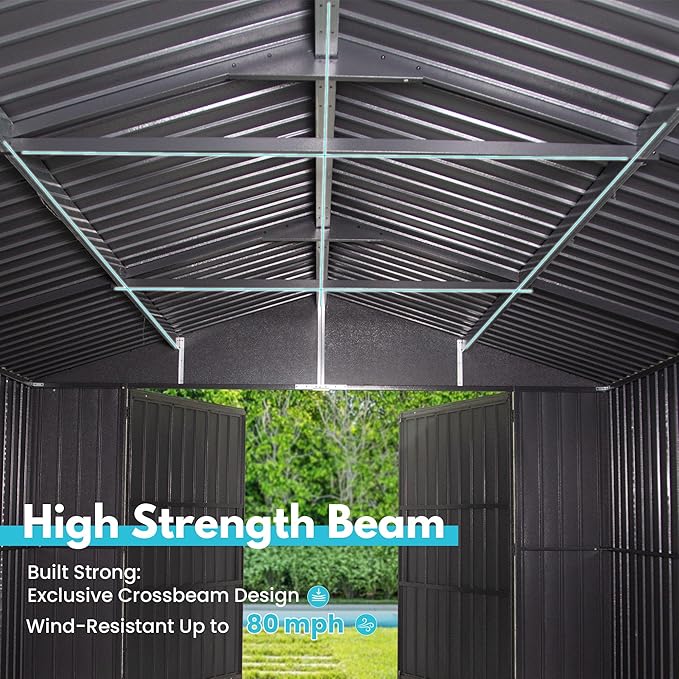 Domi 12'x20' Metal Garage Shed, Heavy Duty Outdoor Steel Carport with Lockable Double, Side Doors, 80MPH Wind and Snow Resistant Enclosed Storage for Cars, Trucks, Motorcycles, Tools, Dark Grey