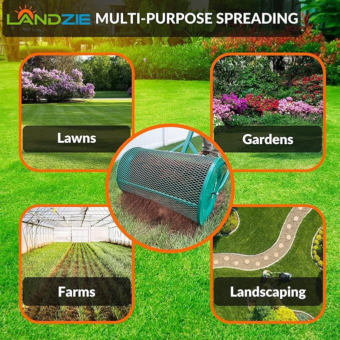 LANDZIE - The Original 24 Inch Compost and Peat Moss Spreader Roller - Top Soil, Sand, Manure, Mulch, Top Dressing Lawn and Garden Spreader
