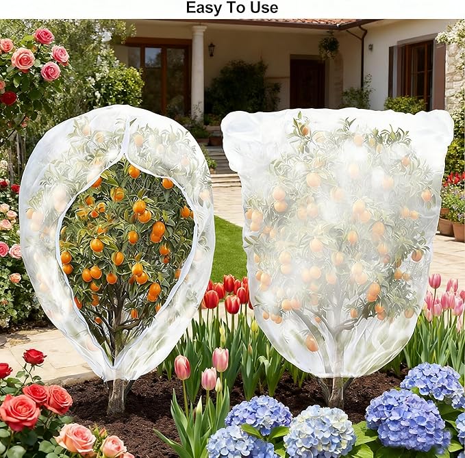 Garden Mesh Netting with Drawstring & Zipper,4PACK Mesh Netting Pest Barrier Protection Bird Mosquito Net Plants Cover for Patio Vegetable Plants Fruit Tree (4FTx5.9FT+2.3FTx3.3FT)