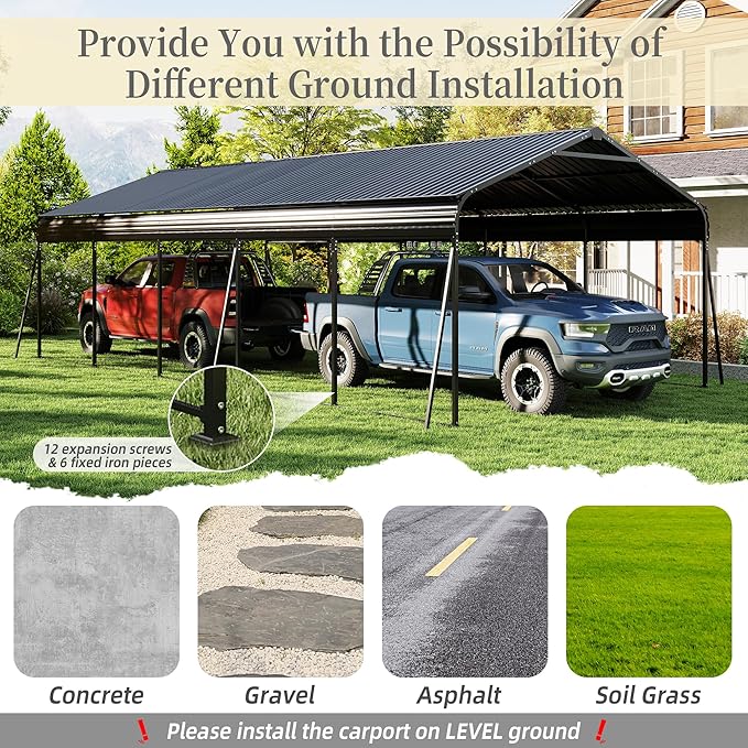 KEIKI 13 x 26.5 FT Metal Carport for 2 Cars, Heavy-Duty Steel Car Canopy with Scratch-Proof Film & Kit, Outdoor Metal Garage Shelter for Cars, Trucks, Boats, RV