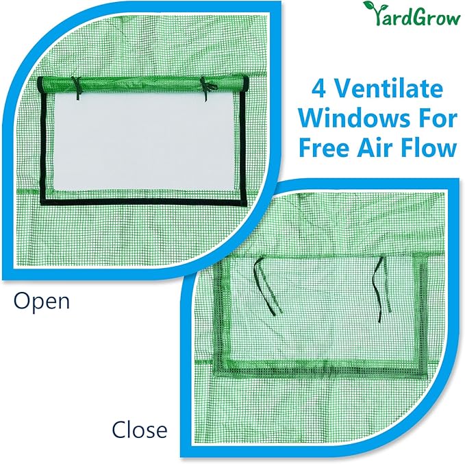 YardGrow Greenhouse Replacement Cover Larger Walk in Outdoor Plant Gardening Greenhouse (Frame Does NOT Included) (Green, 10'x7'x6')