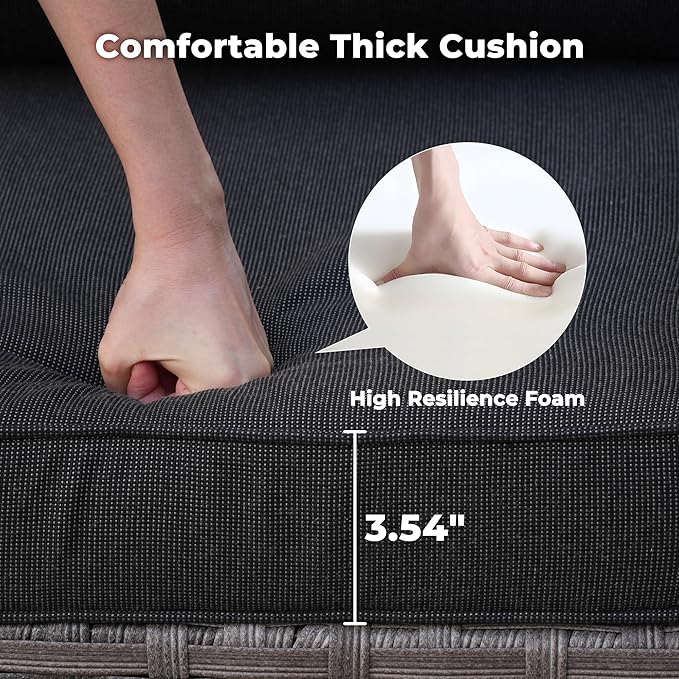 ovios 6 Pieces Patio Furniture Set, Outdoor Wicker Sectional Sofa with Glass Table Comfy Cushions, Modern Modular Deep Seat Couch Rattan Conversation Set, Black