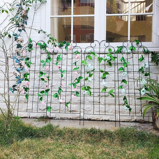 4 Pack Black Garden Trellis 45” x 15.9” for Climbing Plant Rustproof Iron Plant Support Patio Flower Metal Trelli Wire Lattices Grid Panels for Ivy Cucumbers Clematis Roses