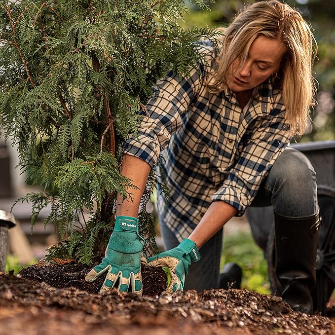 Wells Lamont Women's Hybrid Work/Gardening Gloves | Water-Resistant HydraHyde Leather | Large (3204L), Aqua
