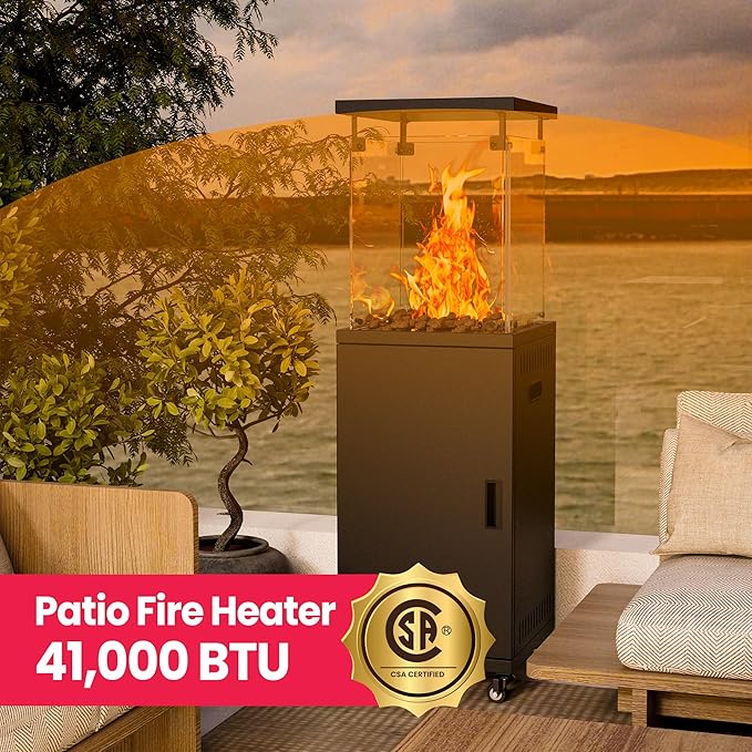 Pamapic Patio heater, 41,000 BTU Propane Outdoor Heater with Lockable Wheels, CSA Certificated Patio Heater with Cover for Patio, Backyard, Balcony (Ink)