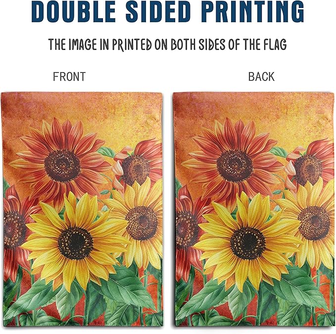 Fall Garden Flag Sunflower Yard Flag for Outside Late Summer Flags 12x18 Double Sided Welcome Autumn Thanksgiving Holiday Outdoor Decorations